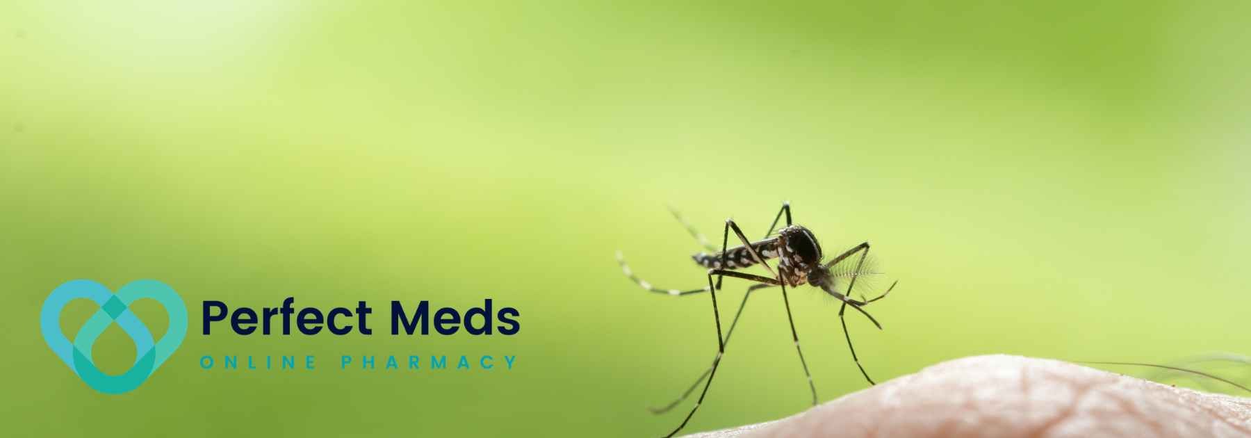 mosquito sitting on person's finger on green background